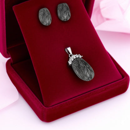 Women's black Rutile Quartz jewelry set