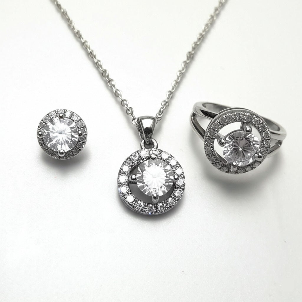 Women's luxury white gold diamond jewelry set