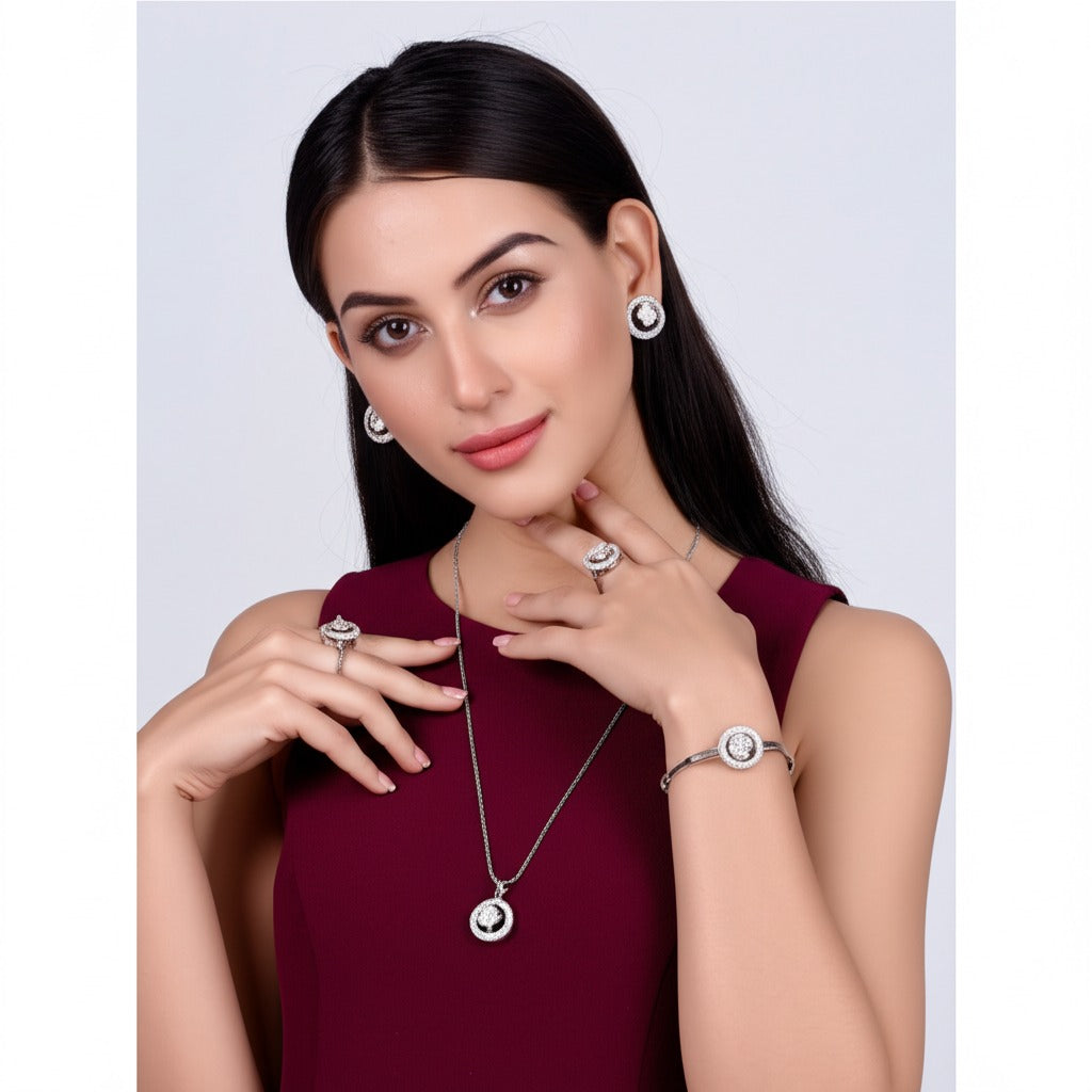 Women's luxury white gold diamond jewelry set
