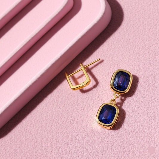 Women's luxury gold earrings (blue sapphire)
