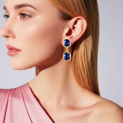 Women's luxury gold earrings (blue sapphire)