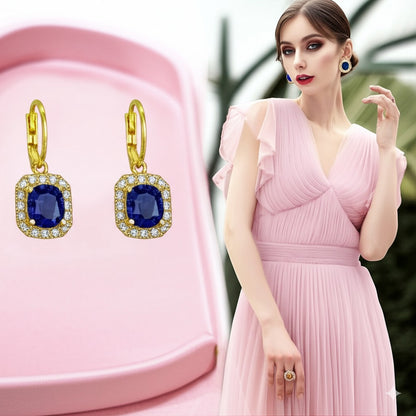 Women's luxury gold earrings (blue sapphire)