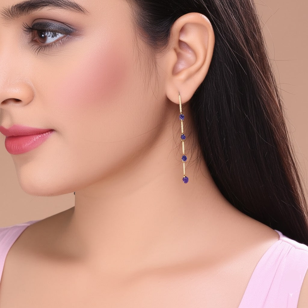 Women's luxury gold earrings (blue sapphire)