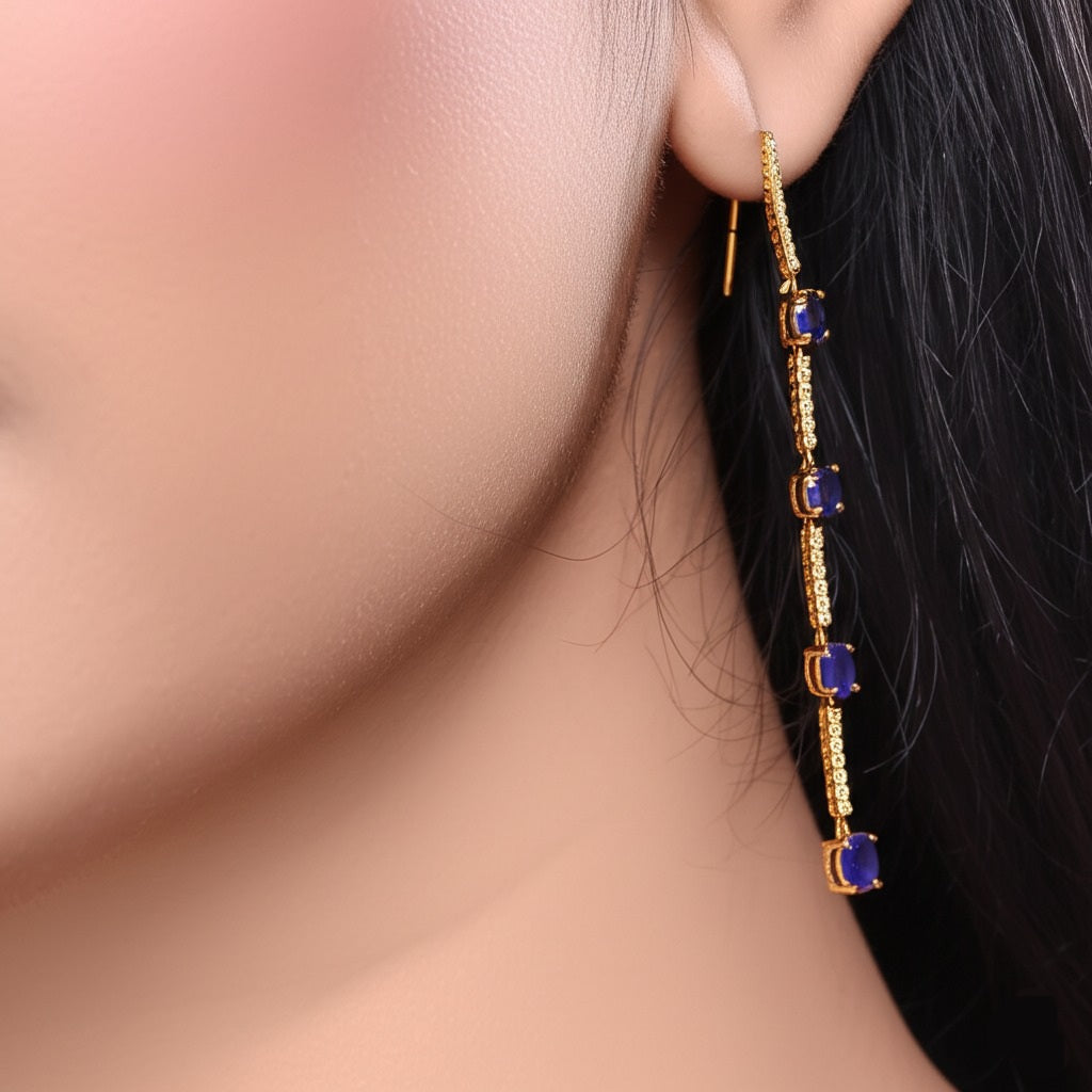 Women's luxury gold earrings (blue sapphire)