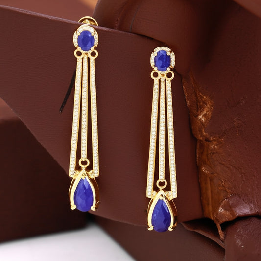 Women's luxury gold earrings (blue sapphire & Diamond)