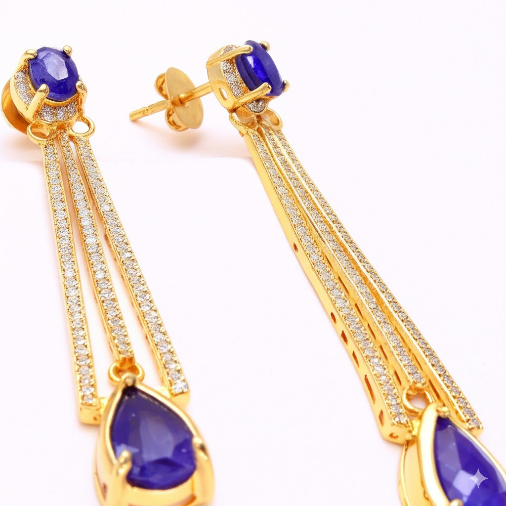Women's luxury gold earrings (blue sapphire & Diamond)