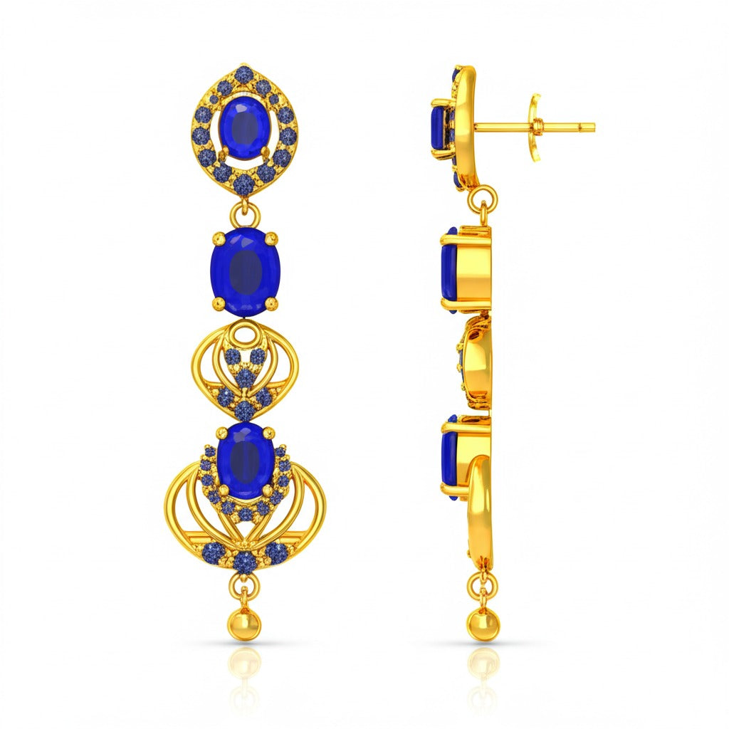Women's luxury gold earrings (blue sapphire)