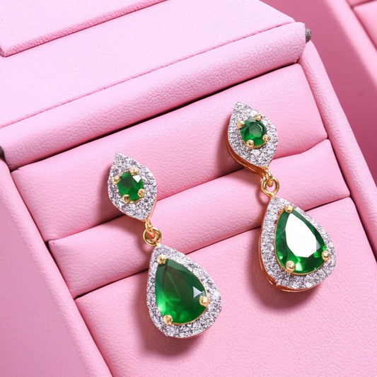 Emerald women's luxury gold earrings