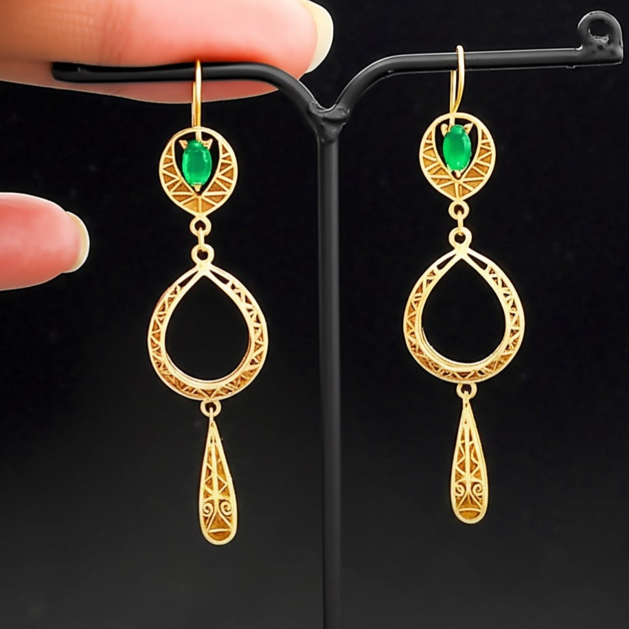 Emerald women's luxury gold earrings