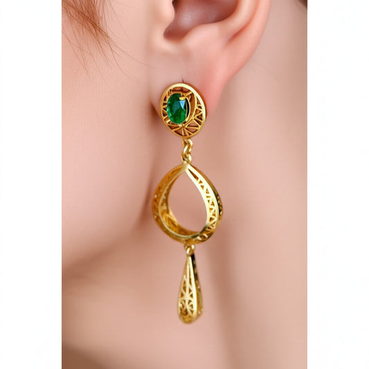 Emerald women's luxury gold earrings