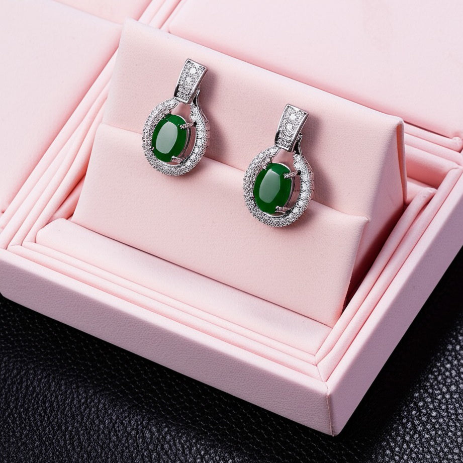 Women's luxury white gold emerald jewelry set
