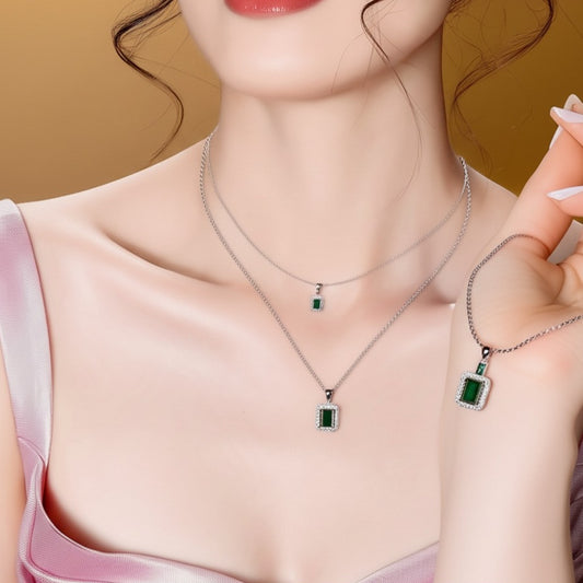 Women's luxury white gold emerald jewelry set
