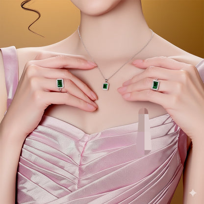Women's luxury white gold emerald jewelry set