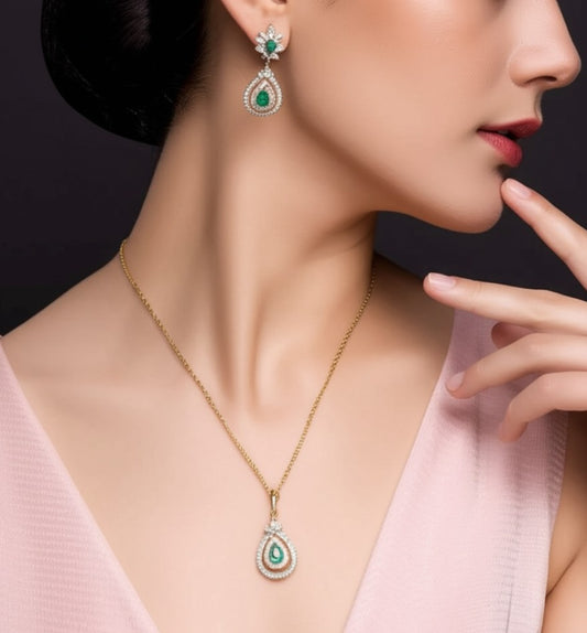 Women's luxury gold emerald jewelry set