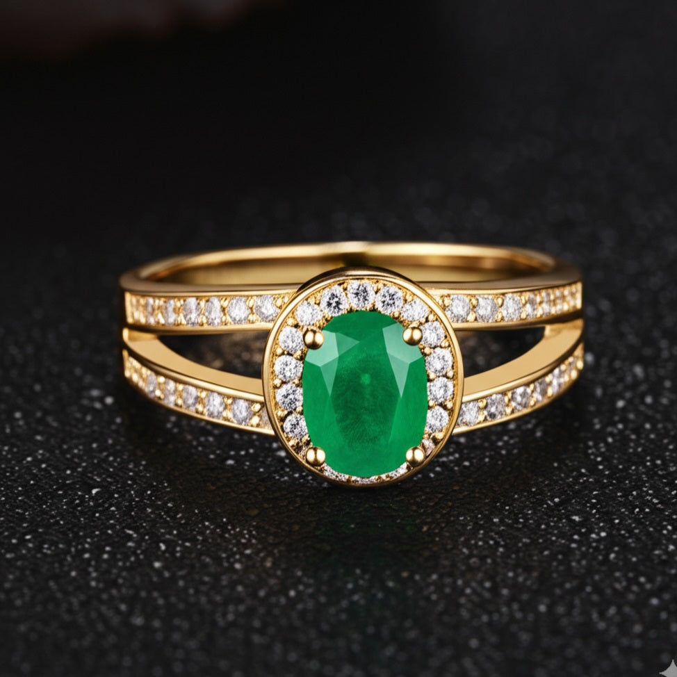 Women's luxury emerald gold and diamond Ring