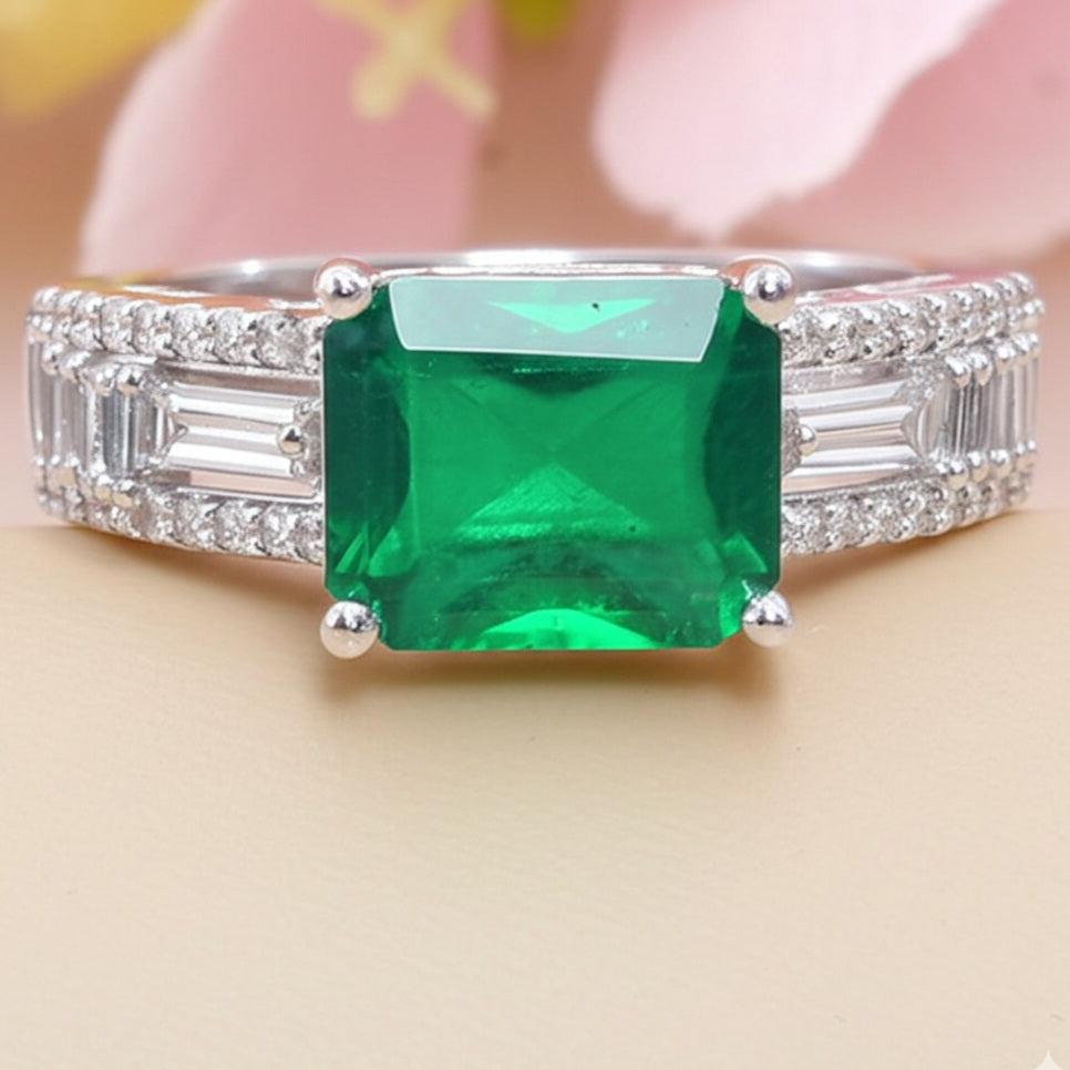 Women's luxury white gold emerald and diamond Ring