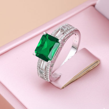 Women's luxury white gold emerald and diamond Ring