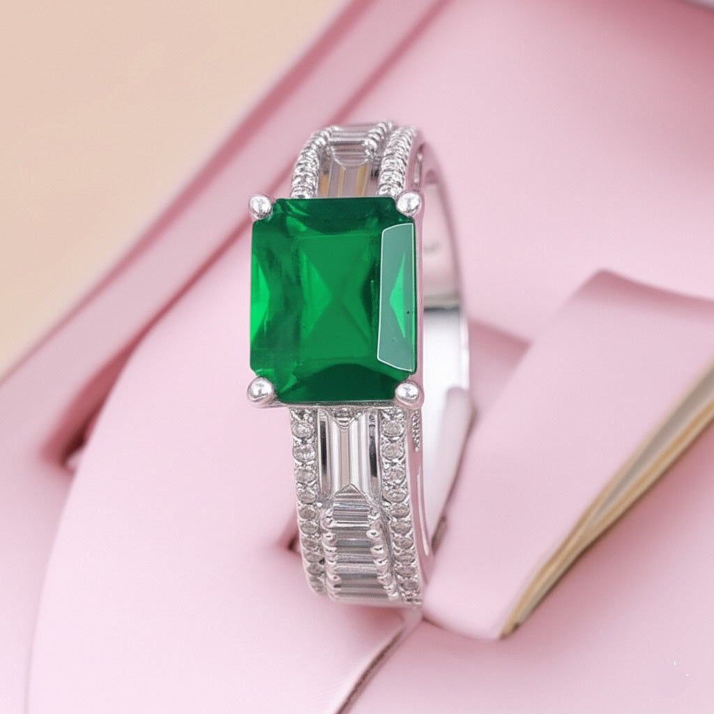 Women's luxury white gold emerald and diamond Ring
