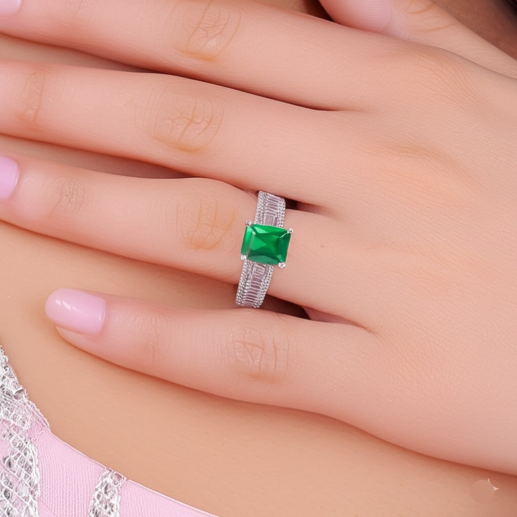 Women's luxury white gold emerald and diamond Ring