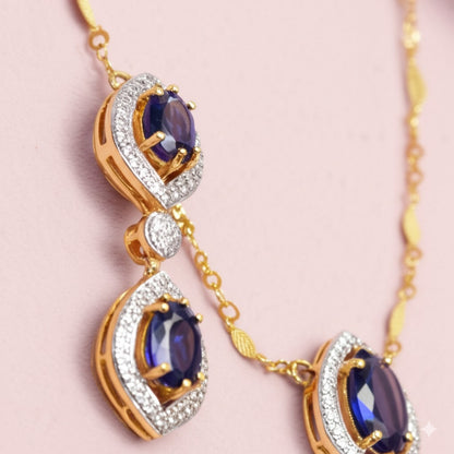 women's luxury gold sapphire jewelry set