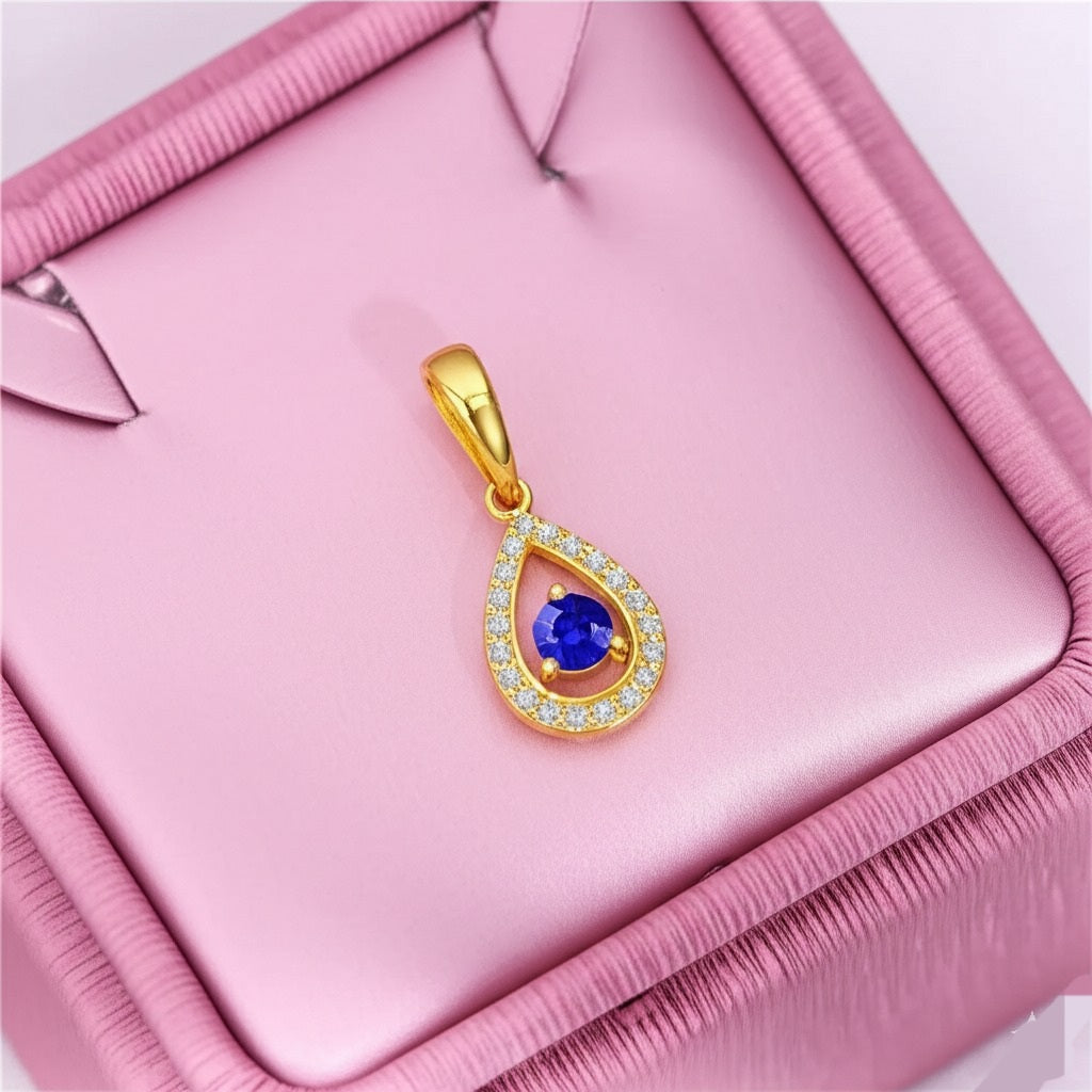women's luxury gold diamond blue sapphire pendant