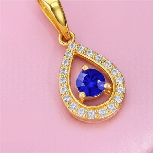 women's luxury gold diamond blue sapphire pendant