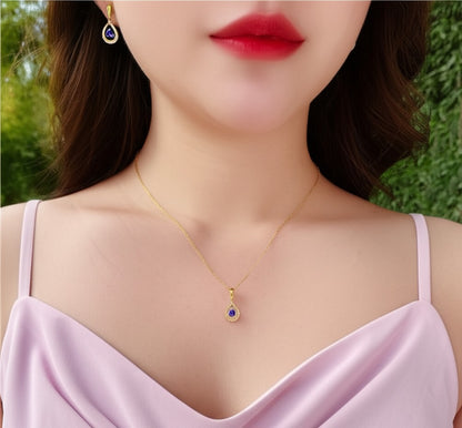 women's luxury gold diamond blue sapphire pendant