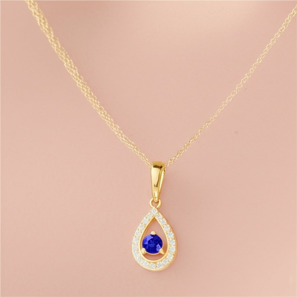 women's luxury gold diamond blue sapphire pendant