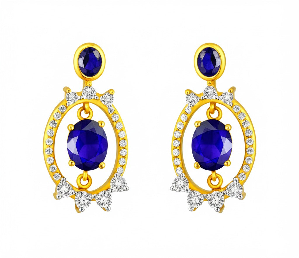 Women's luxury gold earrings (blue sapphire & Diamond)