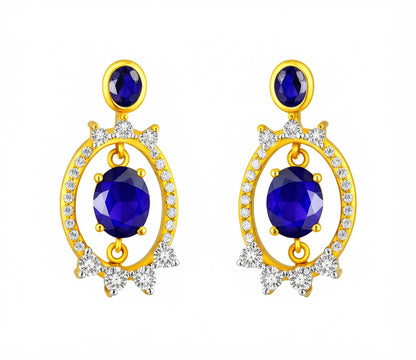 Women's luxury gold earrings (blue sapphire & Diamond)