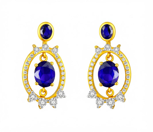 Women's luxury gold earrings (blue sapphire & Diamond)