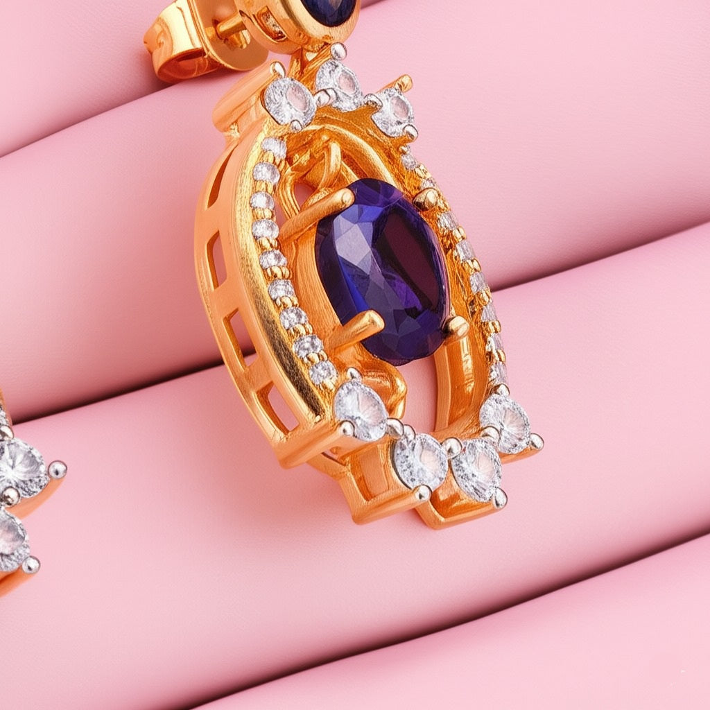 Women's luxury gold earrings (blue sapphire & Diamond)