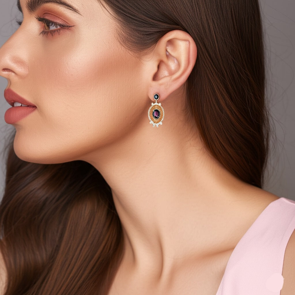 Women's luxury gold earrings (blue sapphire & Diamond)