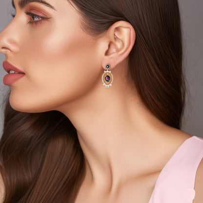 Women's luxury gold earrings (blue sapphire & Diamond)