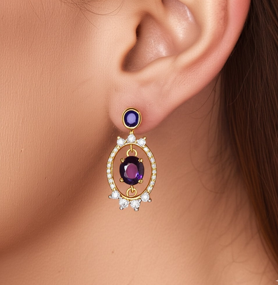 Women's luxury gold earrings (blue sapphire & Diamond)