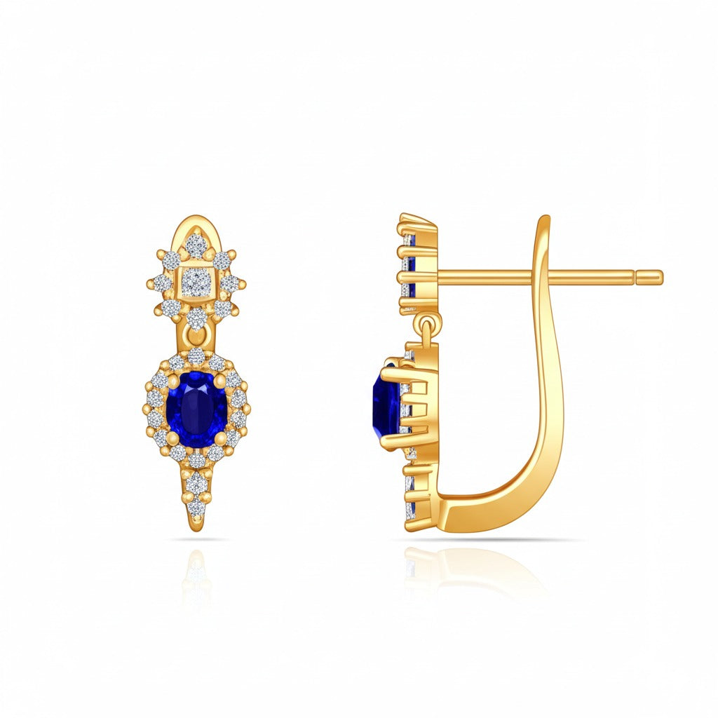Women's luxury gold earrings (blue sapphire & Diamond)