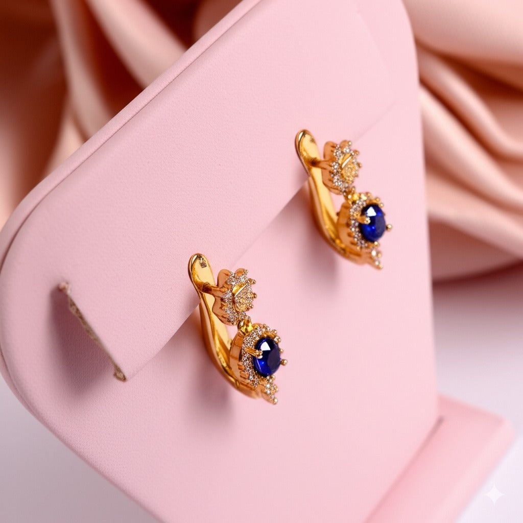 Women's luxury gold earrings (blue sapphire & Diamond)