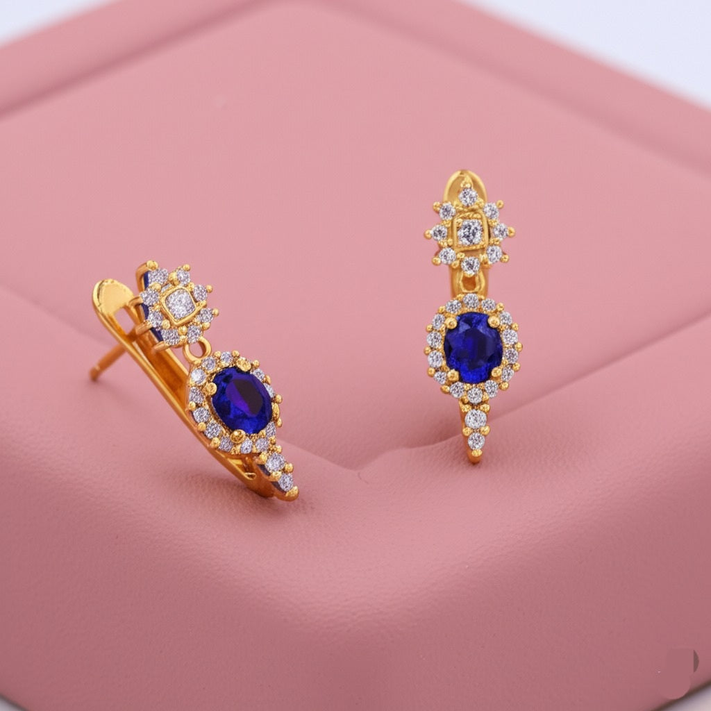 Women's luxury gold earrings (blue sapphire & Diamond)