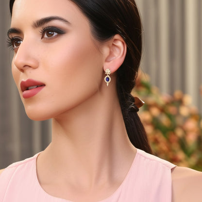 Women's luxury gold earrings (blue sapphire & Diamond)