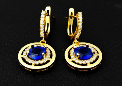 Women's luxury gold earrings (blue sapphire & Diamond)