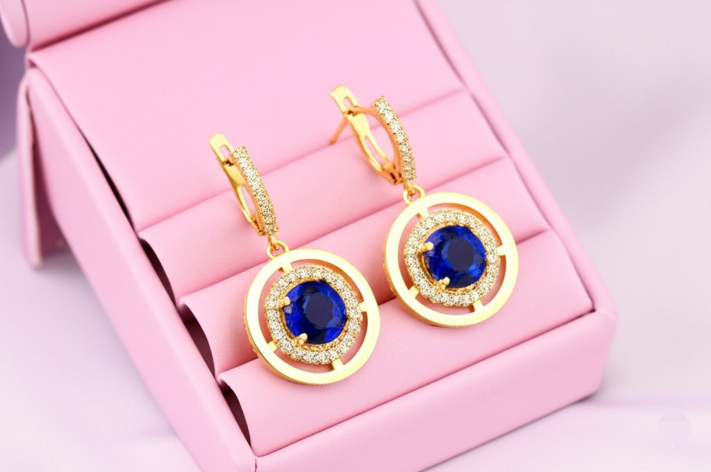 Women's luxury gold earrings (blue sapphire & Diamond)
