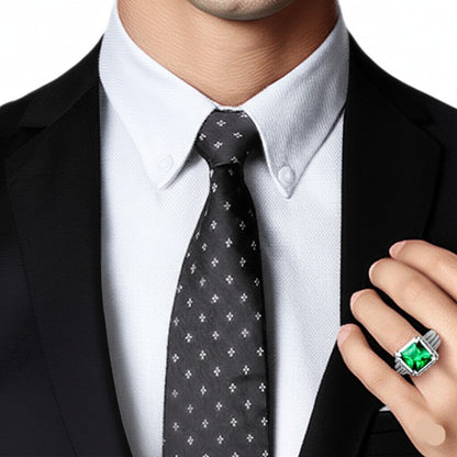 Men's luxury white gold emerald ring