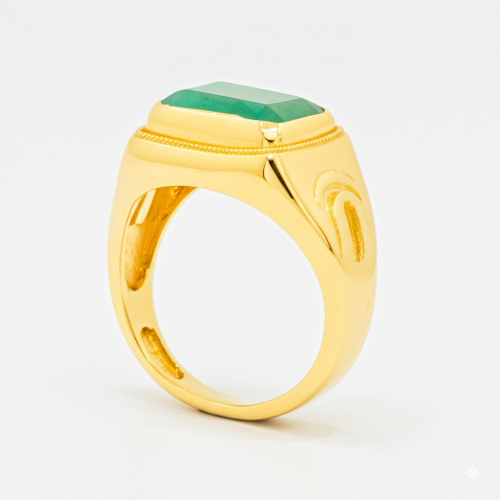 Men's luxury gold emerald ring