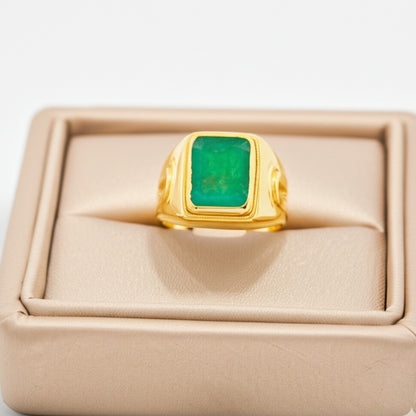 Men's luxury gold emerald ring