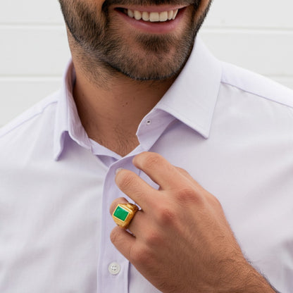 Men's luxury gold emerald ring