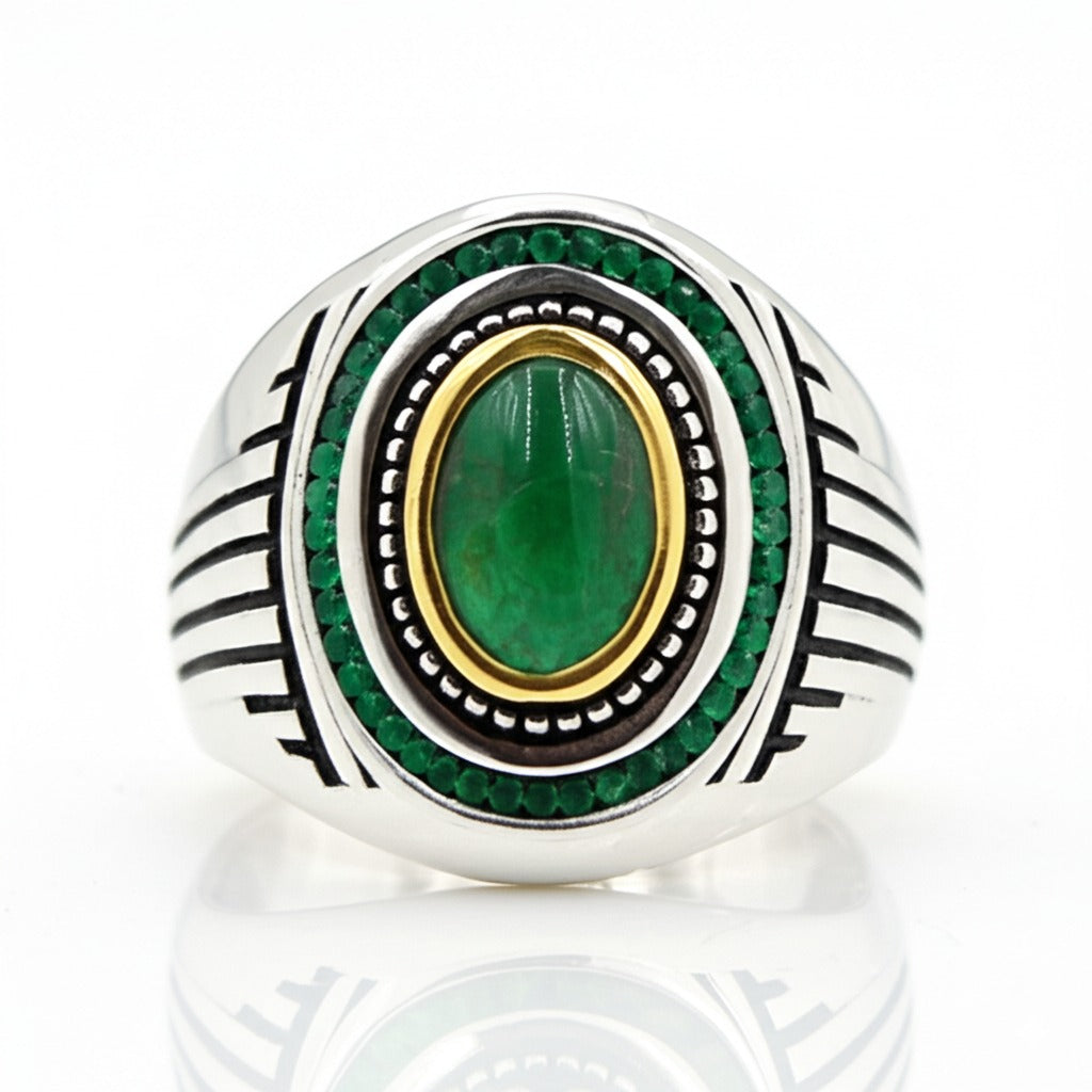 Men's luxury white gold emerald ring