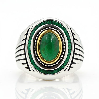 Men's luxury white gold emerald ring