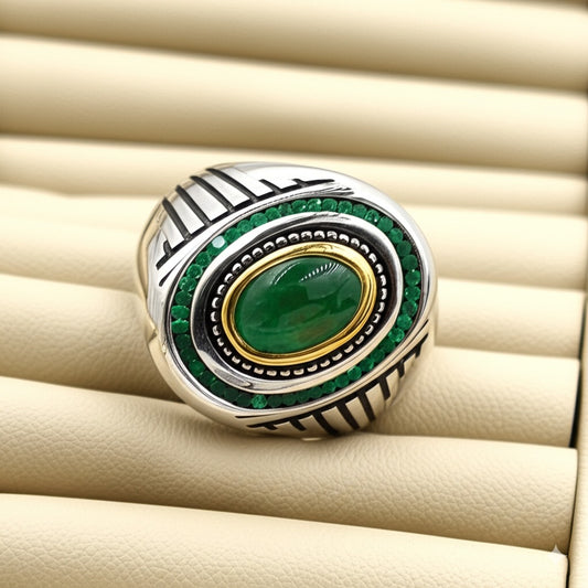 Men's luxury white gold emerald ring