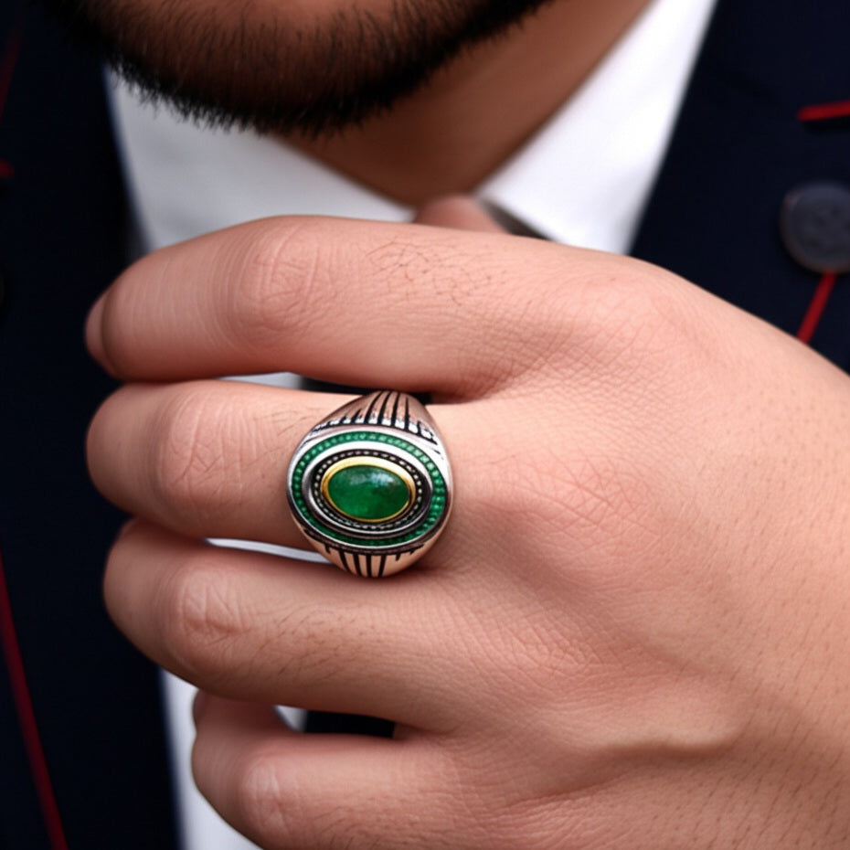 Men's luxury white gold emerald ring
