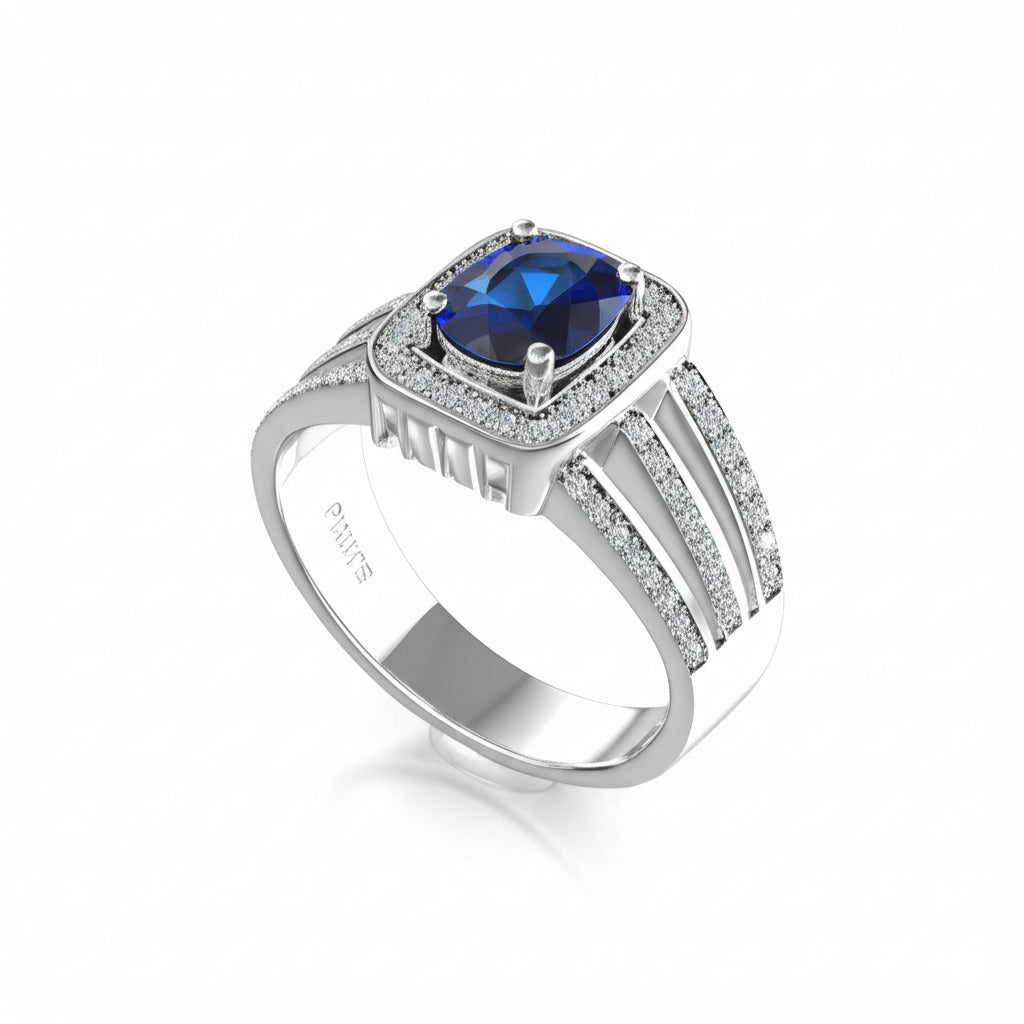 Men's luxury white gold sapphire ring